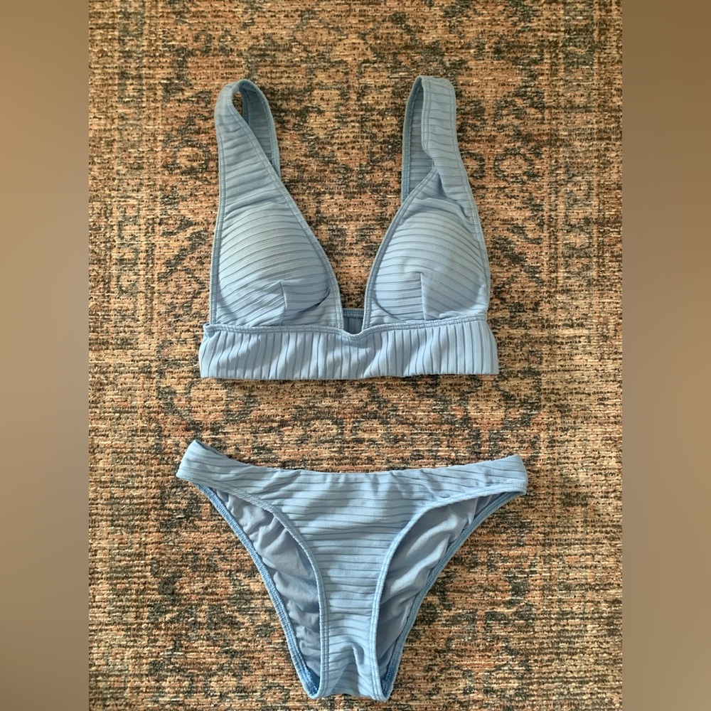Top Shop Ribbed Light Blue Bikini